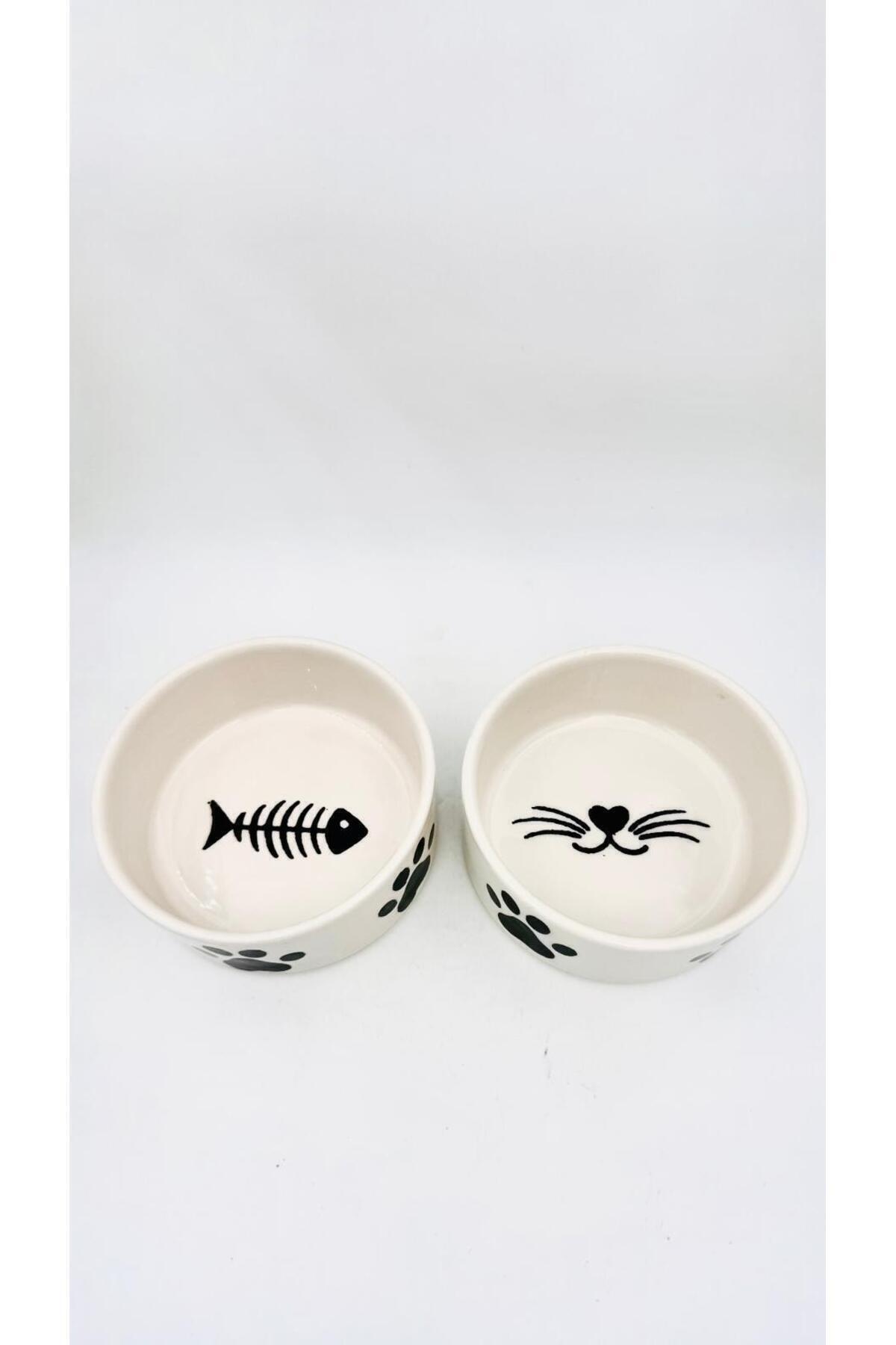 Genel Markalar 2 Adet Yüksek Kalite (12.5 CM, 400 ML) Seramik Kedi Ve Köpek Mama Su Kabı - Görsel 3