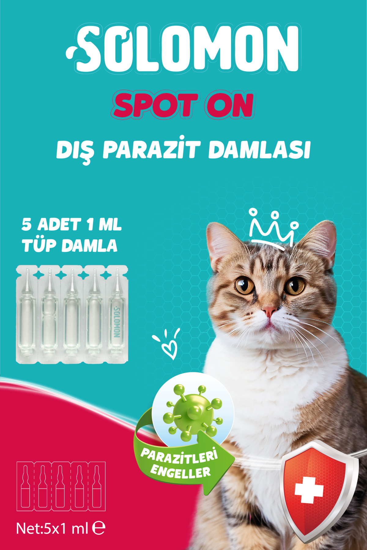 Solomon Kediler için Dış Parazit Ense Deri Damlası Pire Bit Kene Deri Bakımı Için Bitkisel Damla 5x1 ml - Görsel 2
