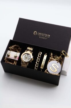 Northwatch Kişiye Özel Gold Kadın Saat, Özel Harf Anahtarlık, Bileklik Ve Küpe Seti