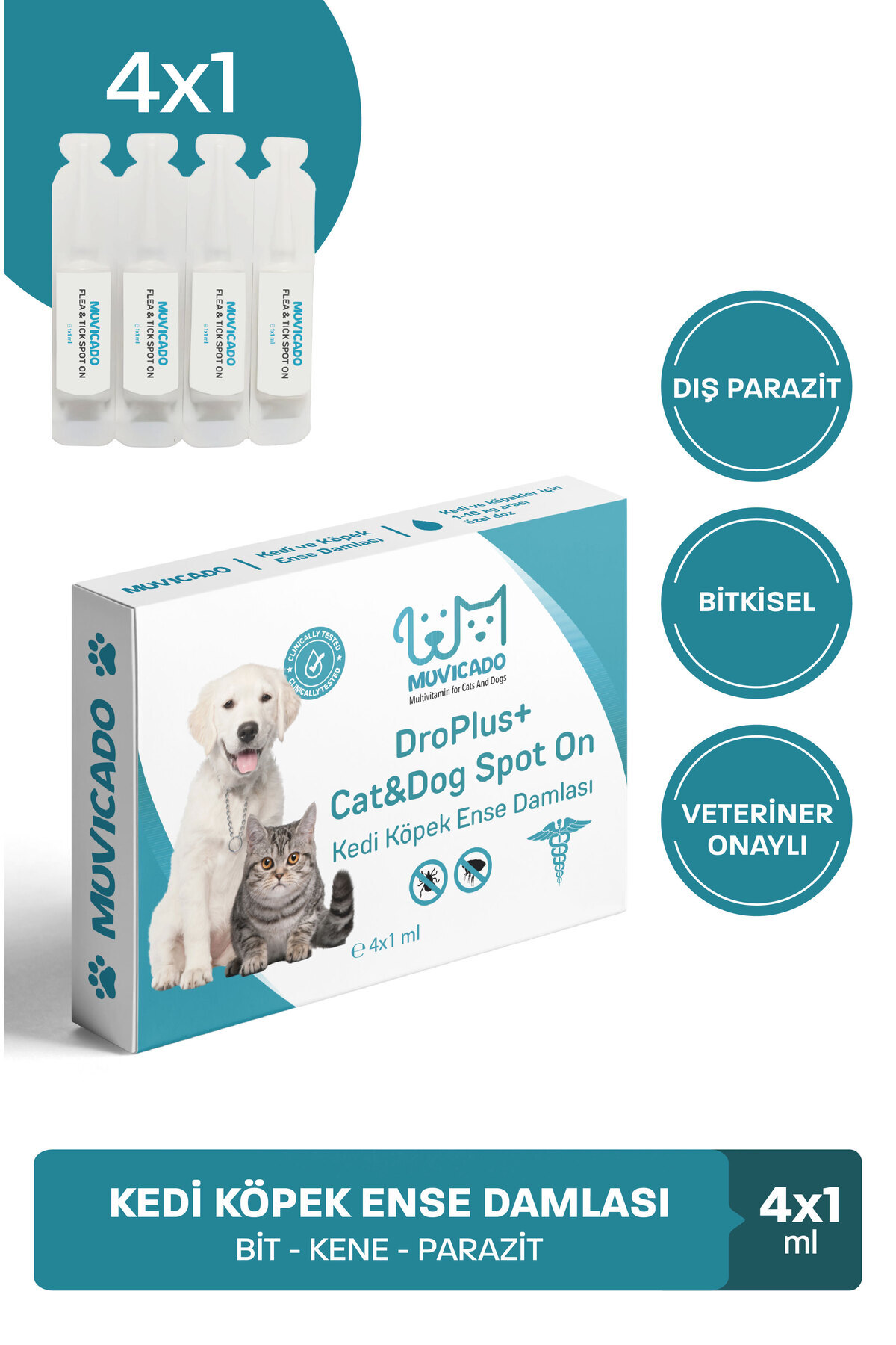 muvicado Kedi Köpek Dış Parazit Pire Bit Kene Deri Bakımı Için Bitkisel Ense Deri Damla