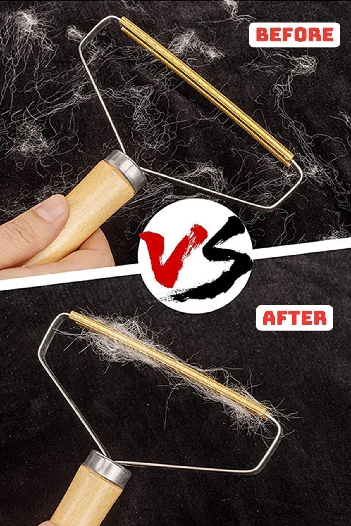 FİTHOME Ahşap Saplı Halı Koltuk Tüy Toplama Elbise Tiftik Kedi Köpek Tüyü Toplama - Görsel 2