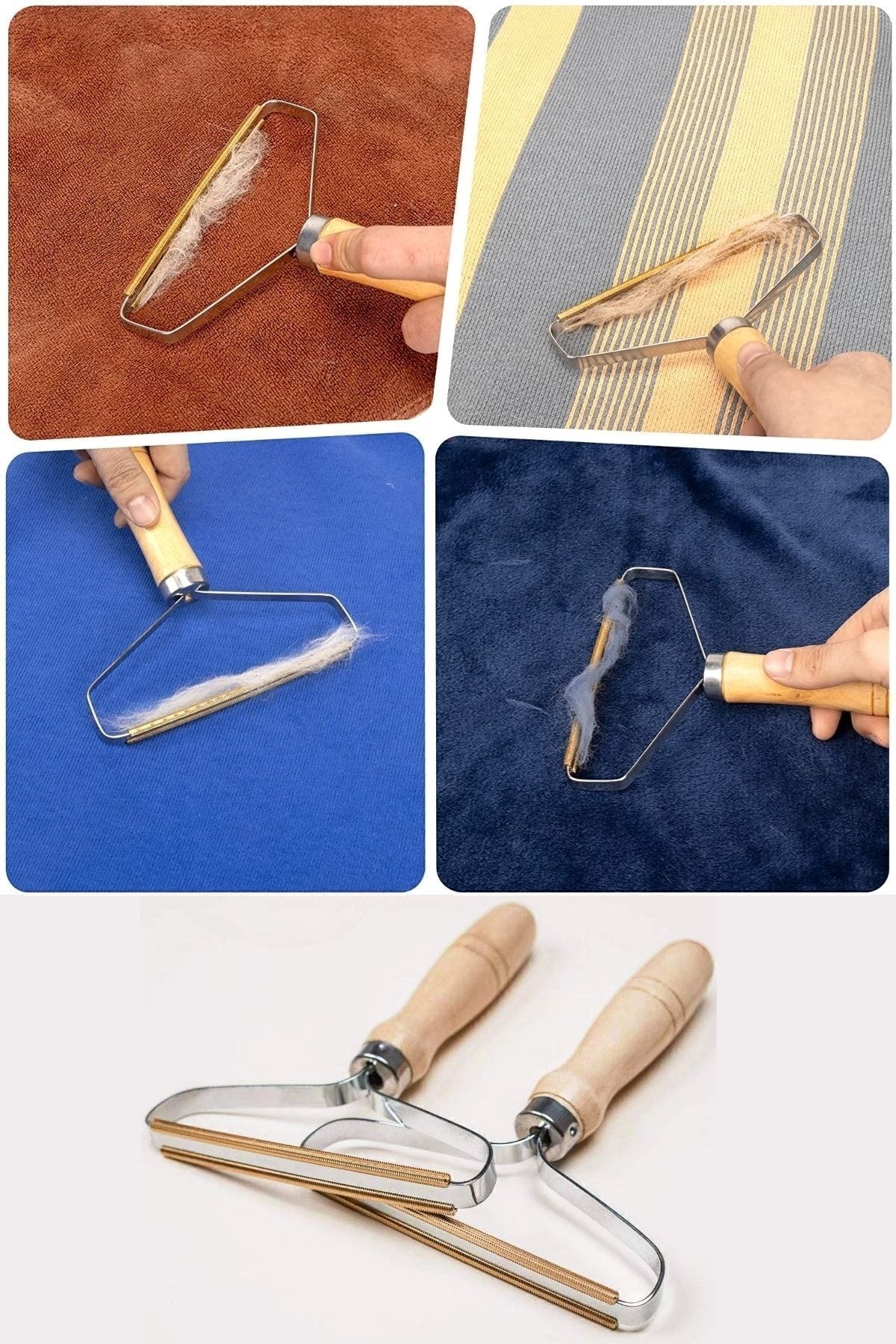 FİTHOME Ahşap Saplı Halı Koltuk Tüy Toplama Elbise Tiftik Kedi Köpek Tüyü Toplama - Görsel 3