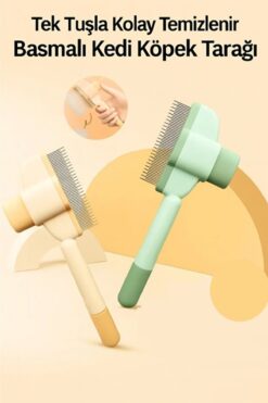 İndirimKap Tek Tuşla Kolay Temizlenir Basmalı Kedi Köpek Tarağı Tüy Toplayıcı Kedi Tarağı Kıtık Açıcı