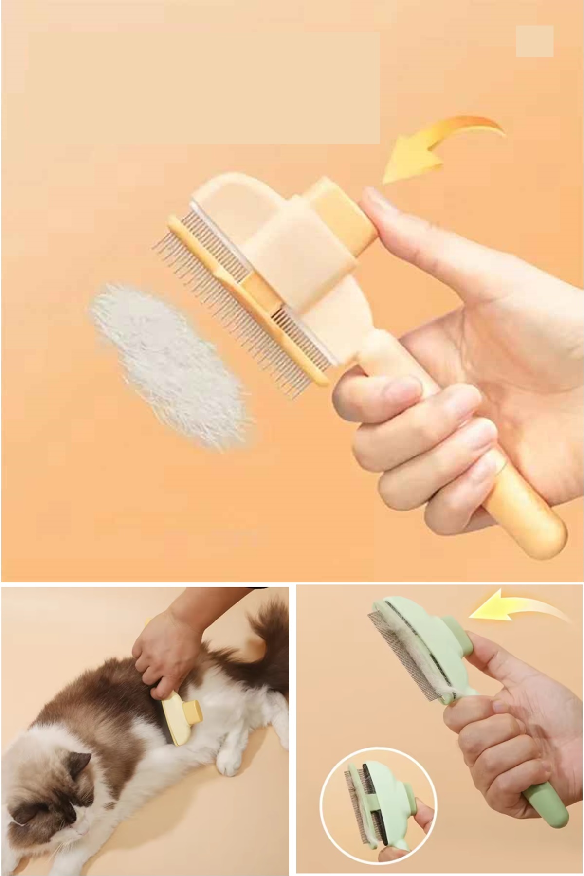 İndirimKap Tek Tuşla Kolay Temizlenir Basmalı Kedi Köpek Tarağı Tüy Toplayıcı Kedi Tarağı Kıtık Açıcı - Görsel 3