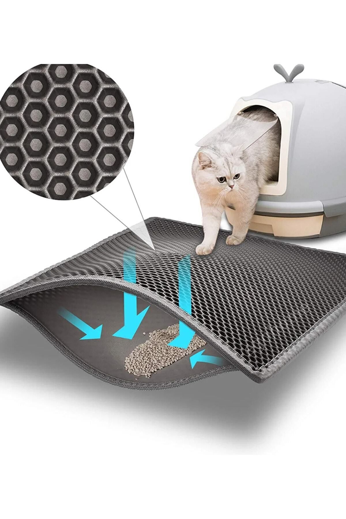 ego home Elekli Kedi Tuvalet Önü Kedi Kum Paspası Gri Delikli Kedi Tuvaleti Kedi Kumu Paspası