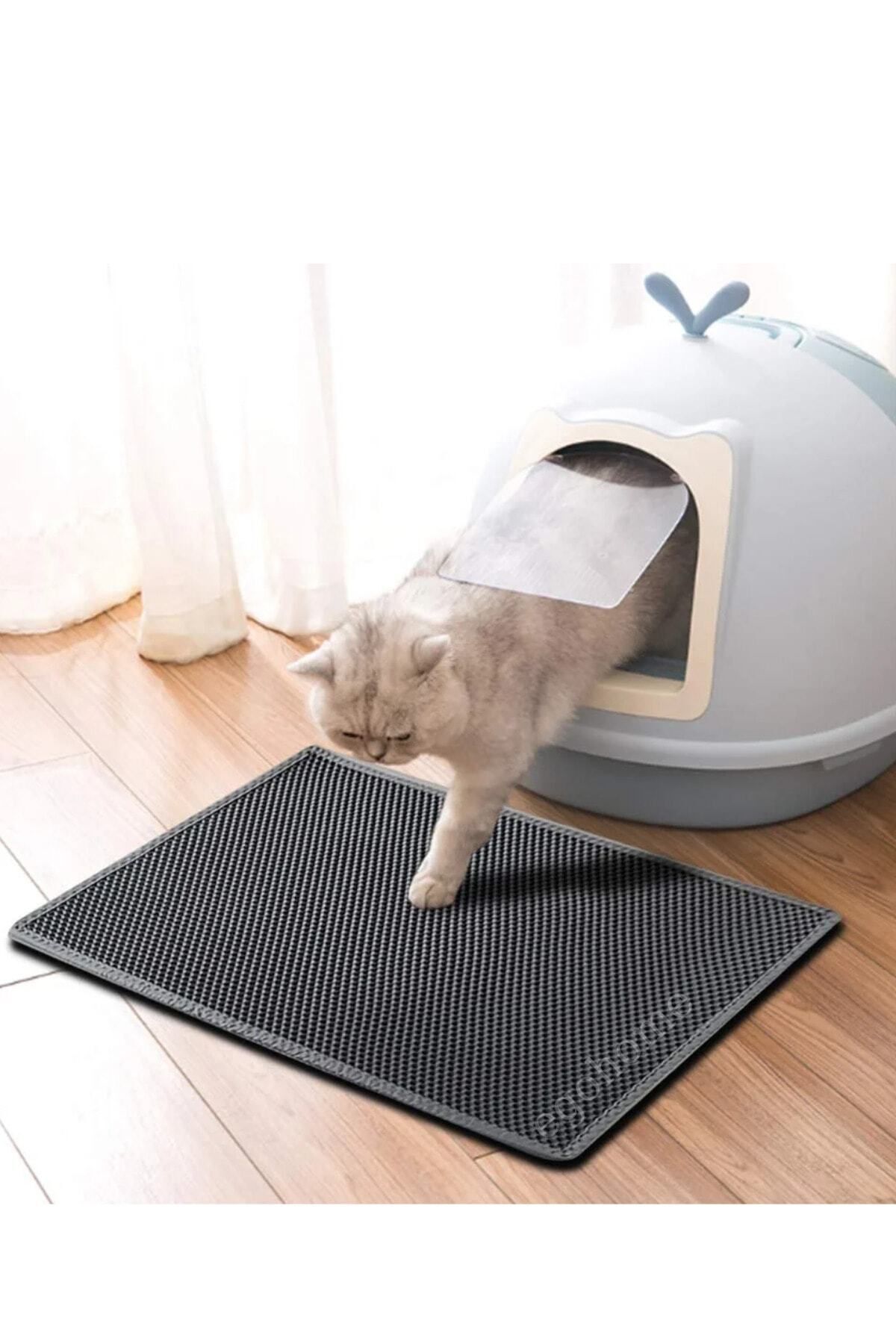 ego home Elekli Kedi Tuvalet Önü Kedi Kum Paspası Gri Delikli Kedi Tuvaleti Kedi Kumu Paspası - Görsel 2