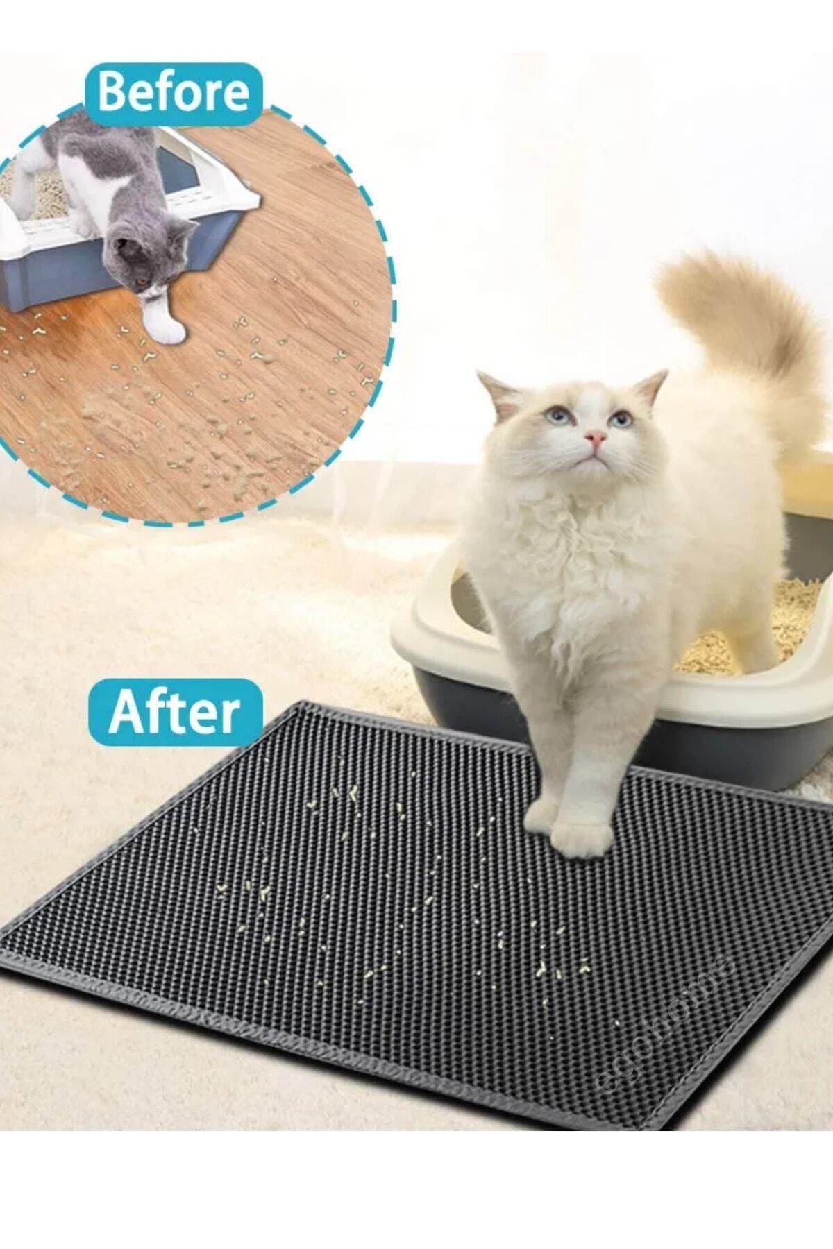 ego home Elekli Kedi Tuvalet Önü Kedi Kum Paspası Gri Delikli Kedi Tuvaleti Kedi Kumu Paspası - Görsel 3