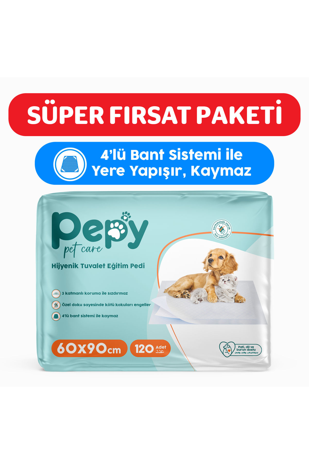 PEPY 60x90 Hijyenik Tuvalet Eğitim Pedi 30'lu 4 Paket 120 Adet