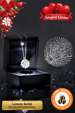 Lucente Jewellery Işıklı Hediye Kutulu 100 Dilde Seni Seviyorum Özel Tasarım 925 Ayar Gümüş Kaplama Aşk Yonca Kolye