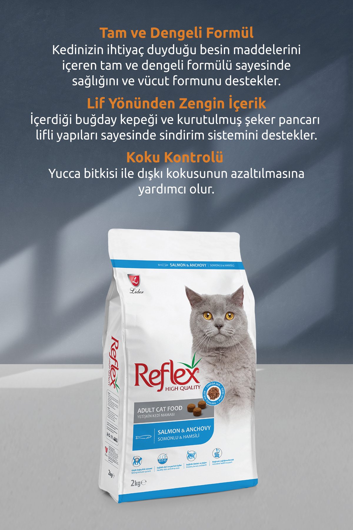 Reflex Somonlu ve Hamsili Yetişkin Kedi Maması 2 kg - Görsel 2