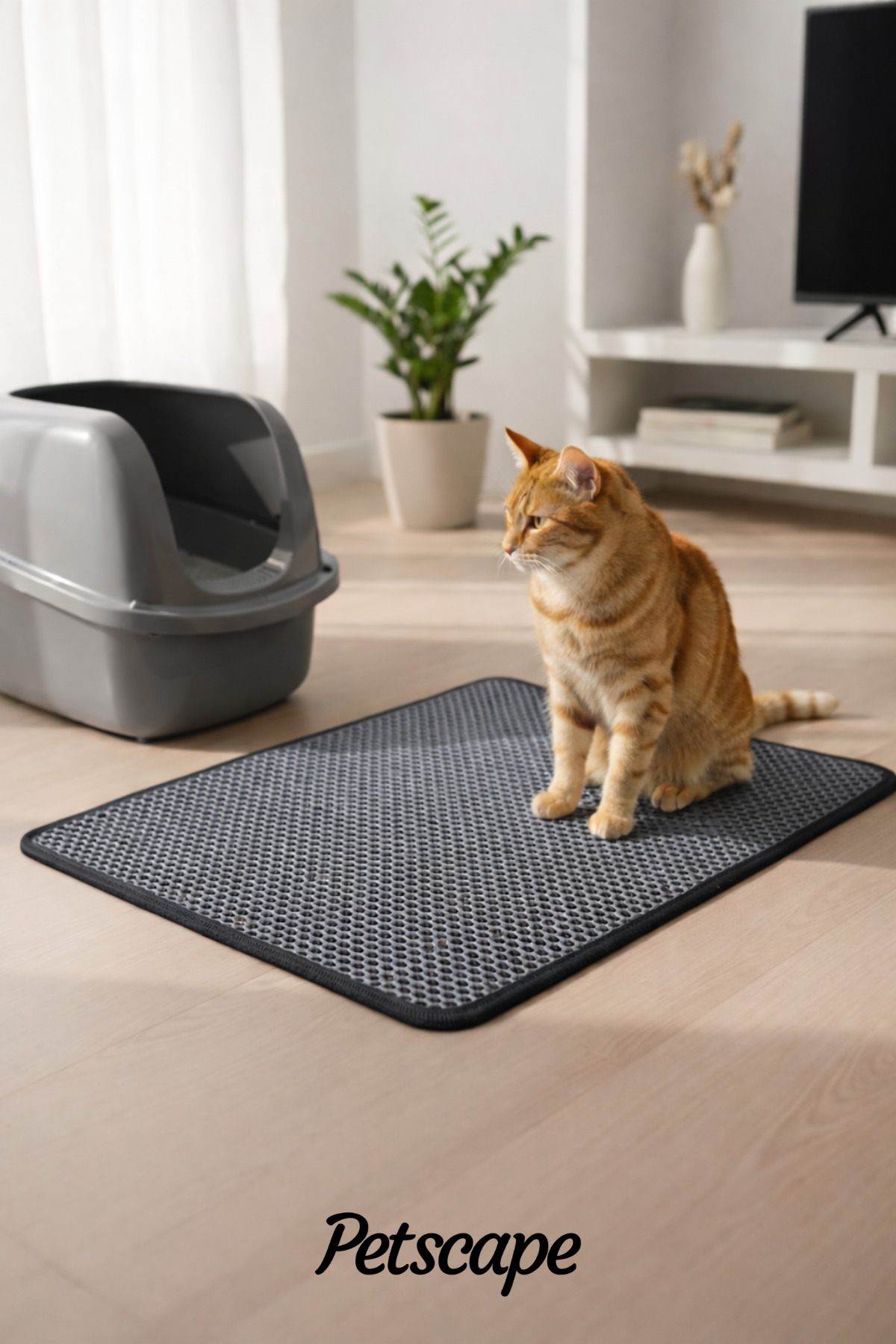 Petscape Elekli Kedi Tuvaleti Önü Paspası – Kedi Kumu Toplayıcı – Çift Katmanlı Sert Plastik 60x42cm - Gri - Görsel 2