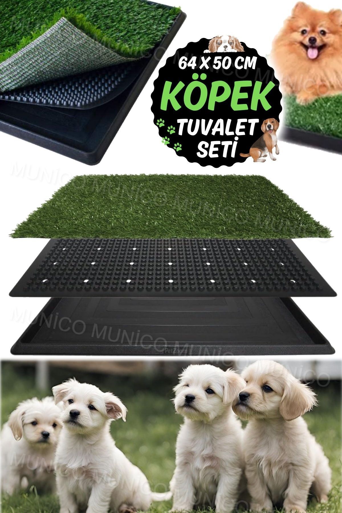 Munico Konforlu ve Hijyenik: Yıkanabilir Büyük Boy Köpek Tuvaleti Pratik Temizlik: Köpek Çim Pedi 64x50 cm - Görsel 3