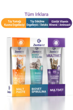 zentiavet Kedi Malt Set Kedi Maltı Kedi Vitamini Kedi Malt Kedi Tüy Döküm Önleyici Kedi Kusma Önleyici 3*100gr