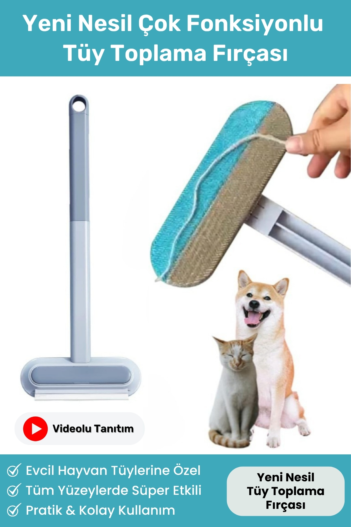 Vitexpert Yeni Nesil Çok Fonksiyonlu Kedi Köpek Tüyü Toplayıcı Koltuk Halı Kıl Tüy Alma & Temizleme Fırçası