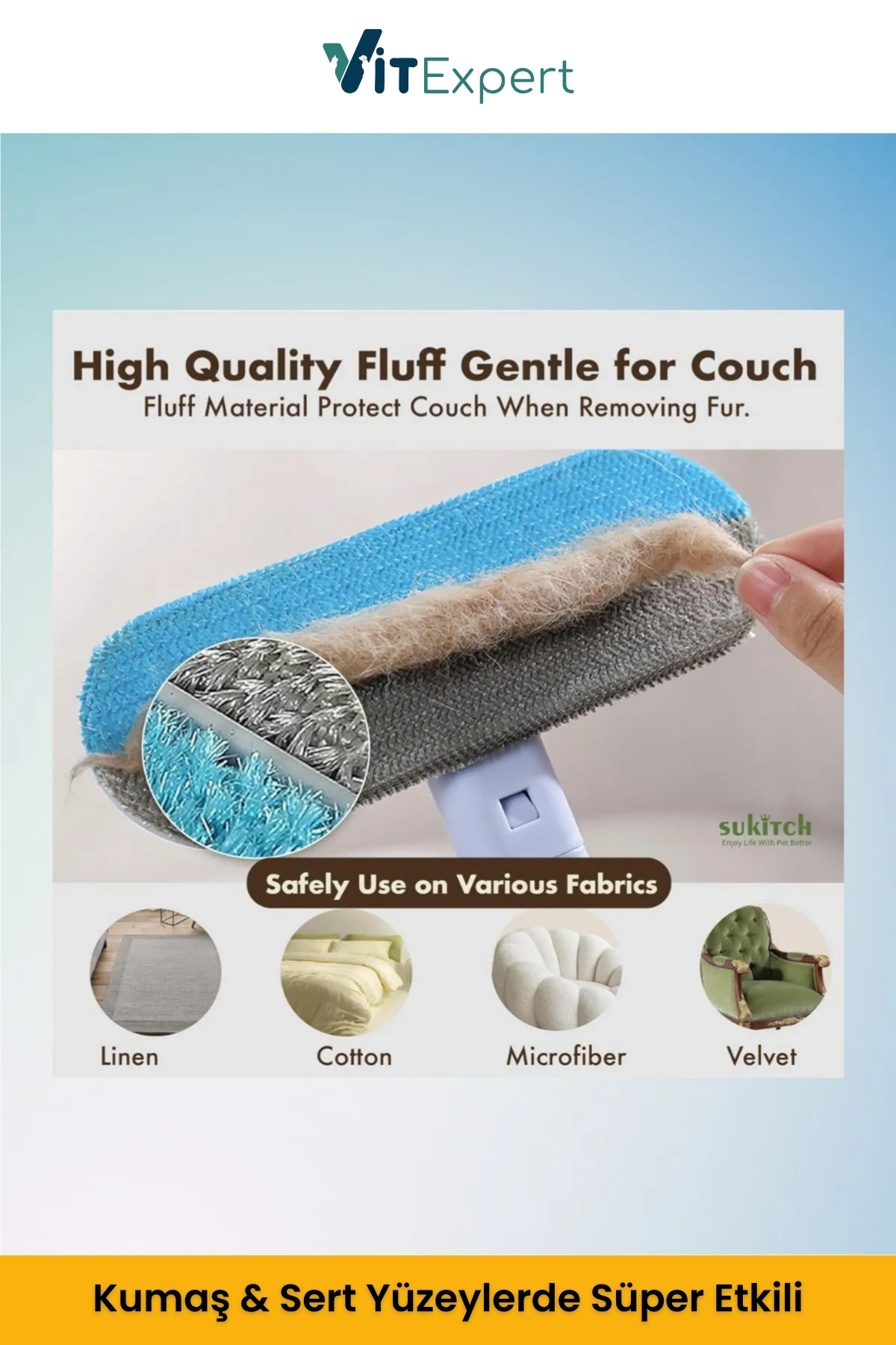 Vitexpert Yeni Nesil Çok Fonksiyonlu Kedi Köpek Tüyü Toplayıcı Koltuk Halı Kıl Tüy Alma & Temizleme Fırçası - Görsel 3