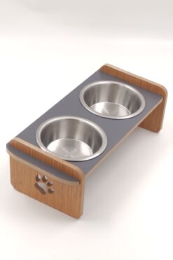 hural ahşap dekorasyon Paslanmaz Çelik Kaseli Ahşap Kedi Köpek Mama Ve Su Kabı