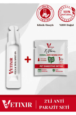 VETIXIR 2'li Set Kedi Ve Köpek Iç Dış Anti Parazit Bitkisel 1 Damla Ve 1 Tablet Paketi