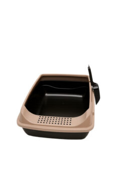 chittoshop Elekli Açık Kedi Tuvaleti Krem Siyah – Kolay Temizlenebilir Kedi Kumu Kabı ** Kürek hediyeli