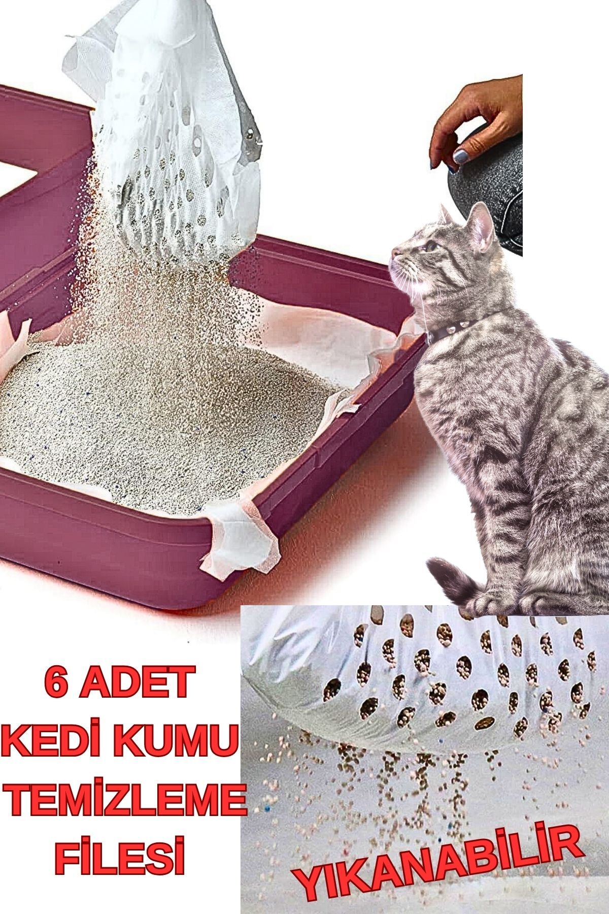 Nurnivus Kedi Kumu Temizleme Elekli Filtre 6'lı Kedi Tuvaleti Kumu Temizleme Filesi Yıkanabilir - Görsel 3