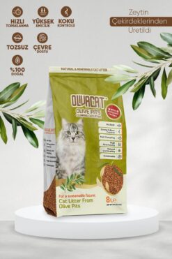 Olivacat Zeytin Çekirdeğinden Üretilen Aktif Karbonlu Tozsuz Doğal Kedi Kumu 8 L