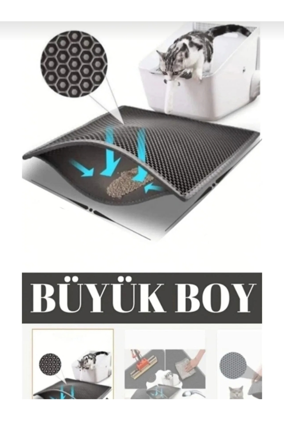 PetGross Büyük Boy Elekli Kedi Tuvaleti Önü Paspası Kedi Kumu Paspası 80x60cm