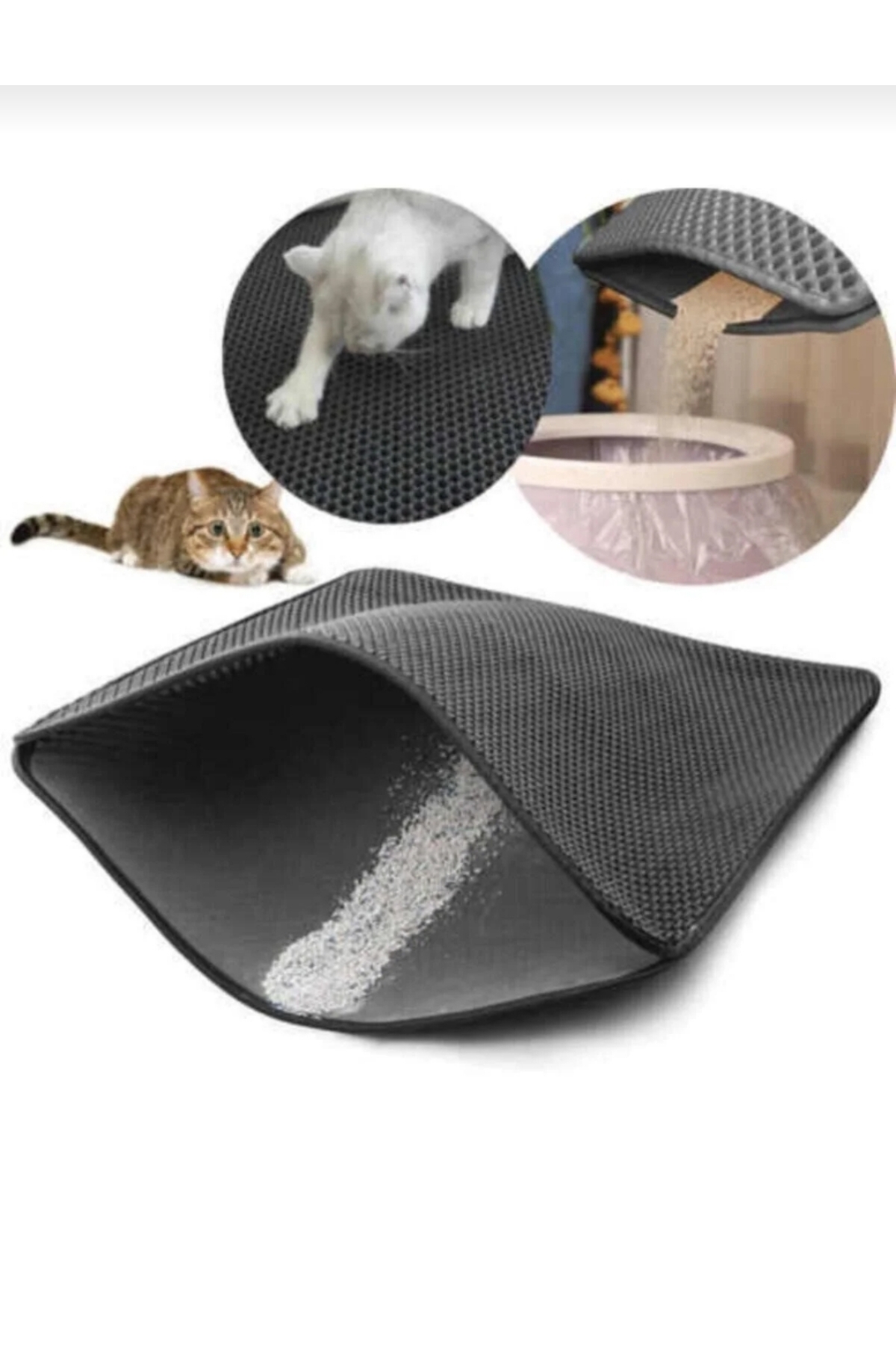 PetGross Büyük Boy Elekli Kedi Tuvaleti Önü Paspası Kedi Kumu Paspası 80x60cm - Görsel 2