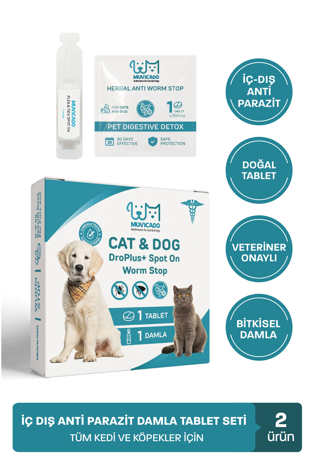 muvicado Kedi İç Dış Bitkisel Parazit İç Dış Damlası Köpek İç Dış Anti Parazit Bit Pire Kene Damla Seti