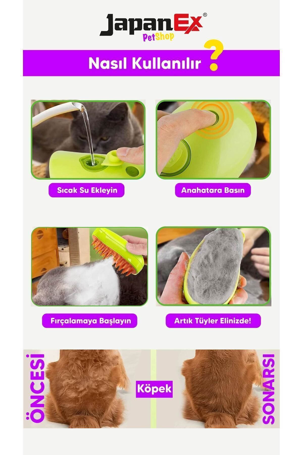 Japanex Buharlı Kedi & Köpek Yıkama Fırçası Tarağı Yumuşak Silikon - Görsel 2