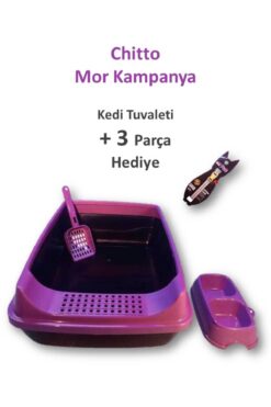 Genel Markalar Açık Elekli Kedi Tuvaleti - Kürek - Mama Kabı - Tasma Hediyeli