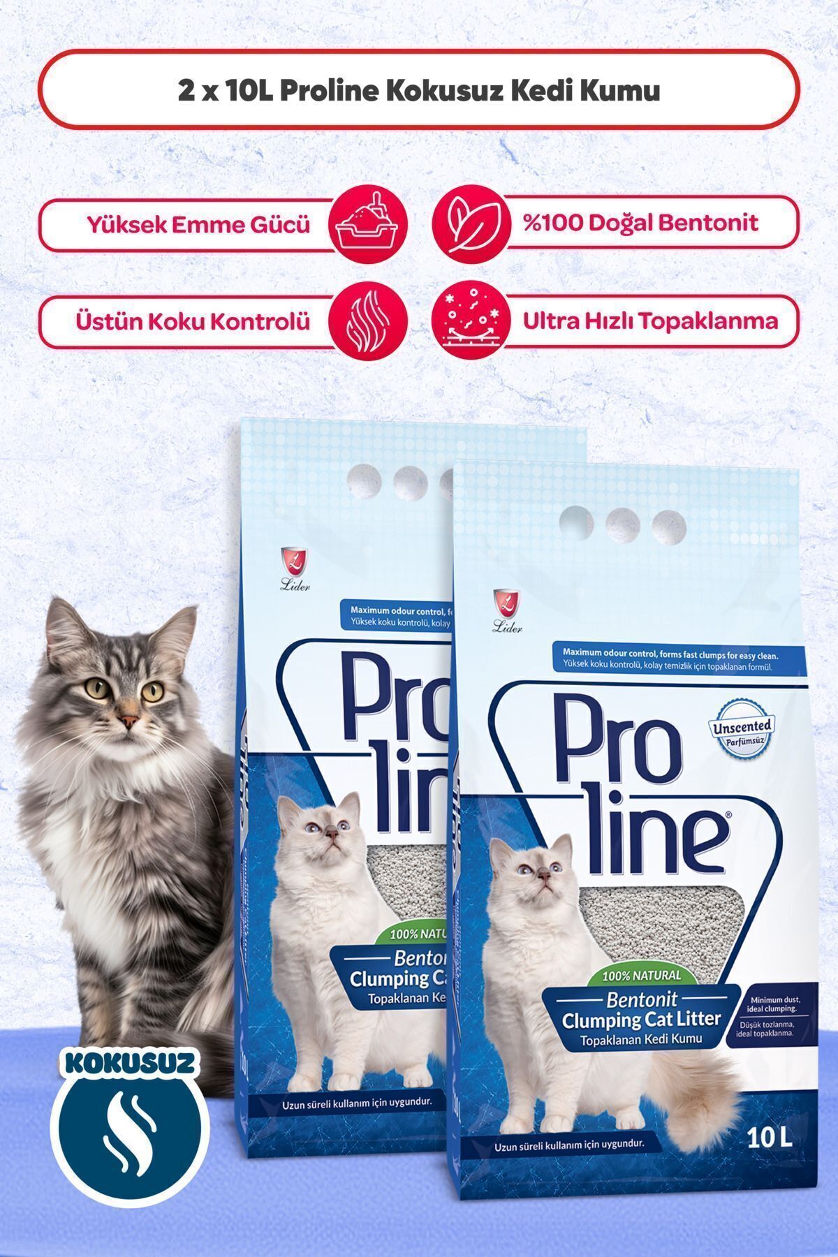 Pro Line Kokusuz Kedi Kumu 10 Lt x 2 Adet