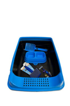 KRT ELEKLİ AÇIK KEDİ TUVALET SETİ - 5 PARÇA **MAVİ