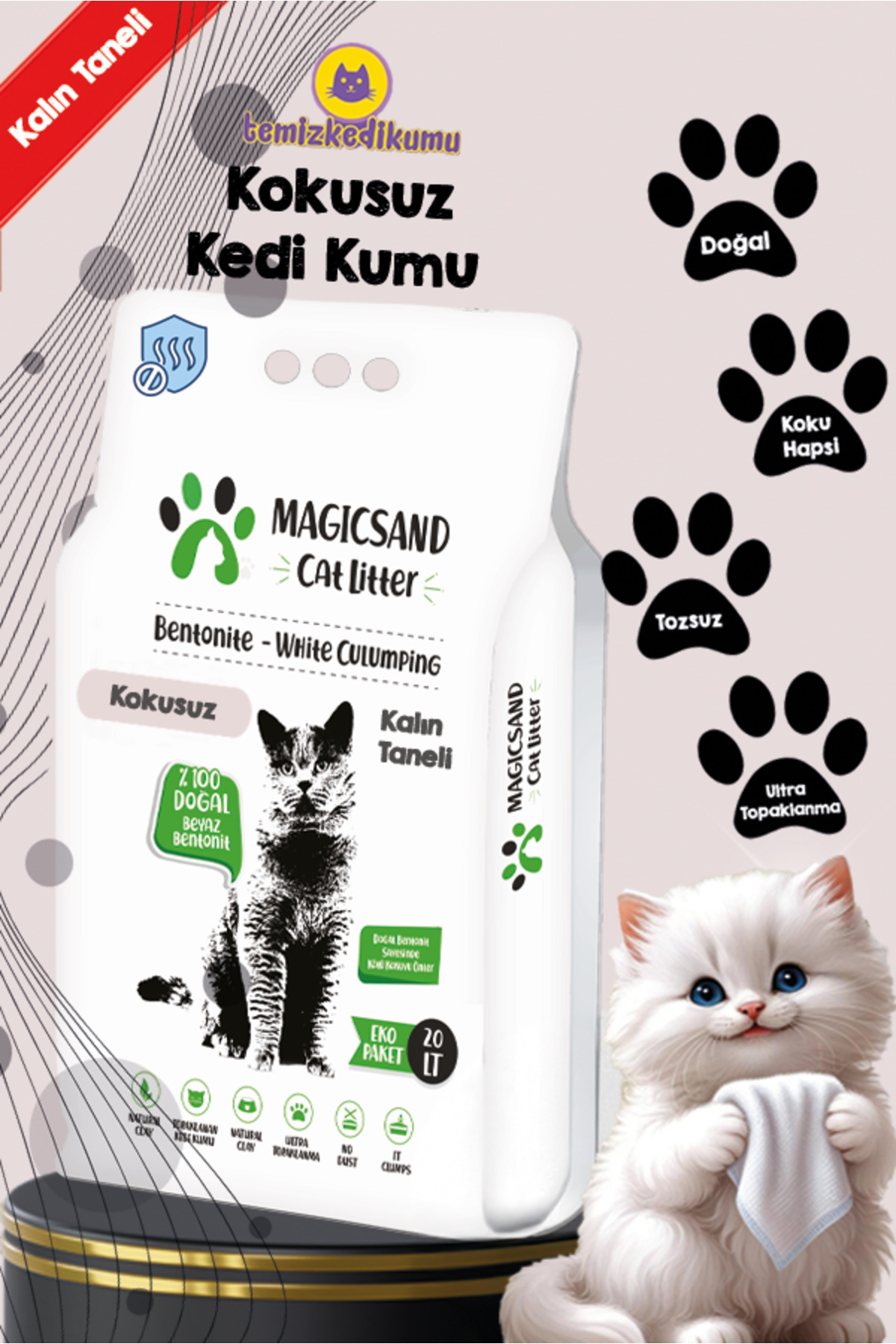 magicsand Cat Litter Kokusuz Kedi Kumu 20 Lt Kalın Taneli