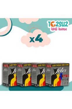 FELES Tozsuz Kedi Kumu 4 Adet Kutu (TAMAMEN DOĞAL , AKTİF KARBONLU)