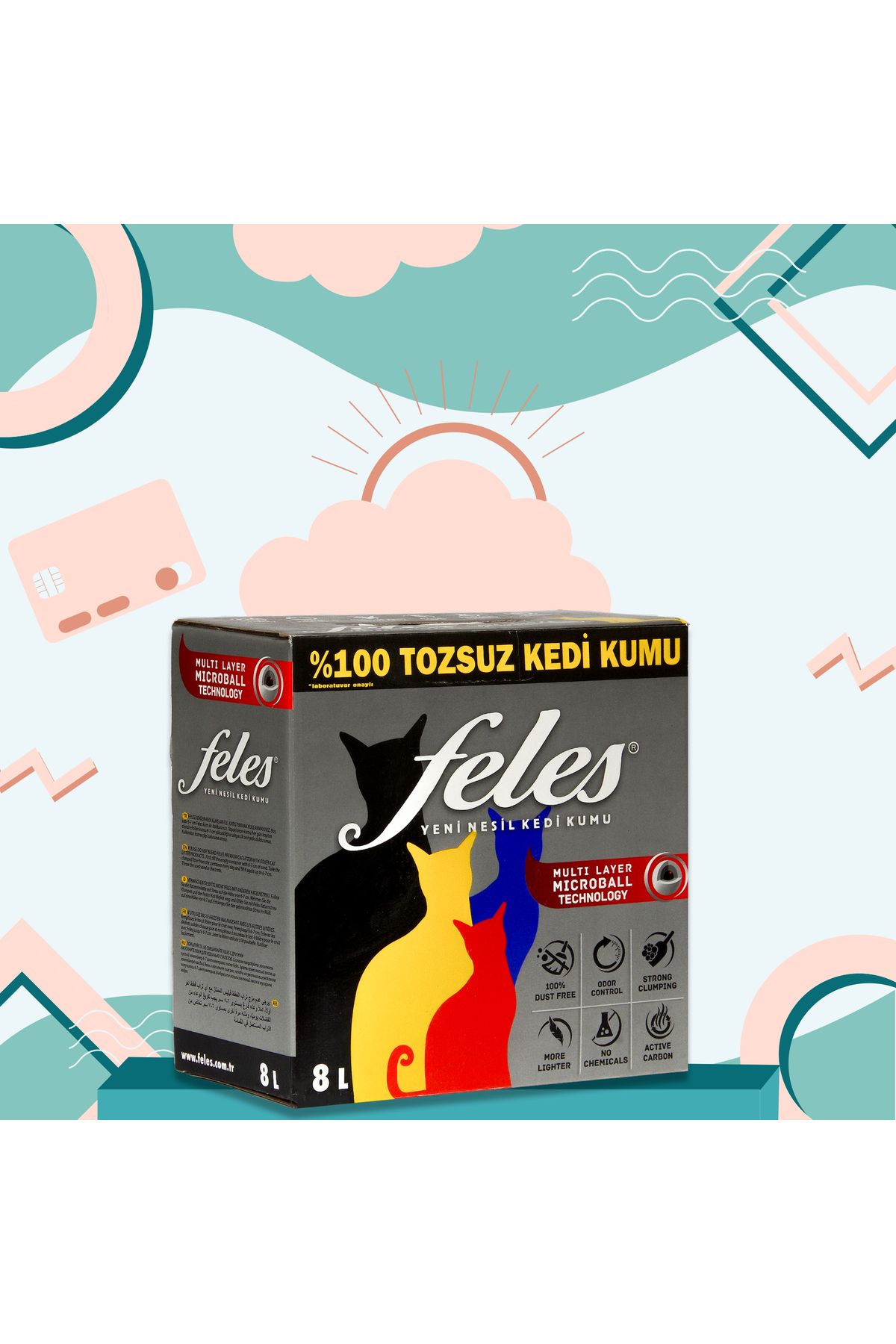 FELES Tozsuz Kedi Kumu 4 Adet Kutu (TAMAMEN DOĞAL , AKTİF KARBONLU) - Görsel 2