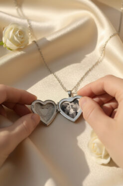 GLANZEND Kalp Desenli Açılabilir Kapaklı Resimlikli Kalp Çelik Kolye Çift Kolyesi Anneler Günü Kolyesi