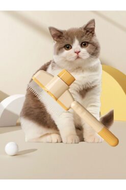 Özasya AVM Tek Tuşla(MASAJ ETKİLİ) Kolay Temizlenir Basmalı Kedi Köpek Tarağı