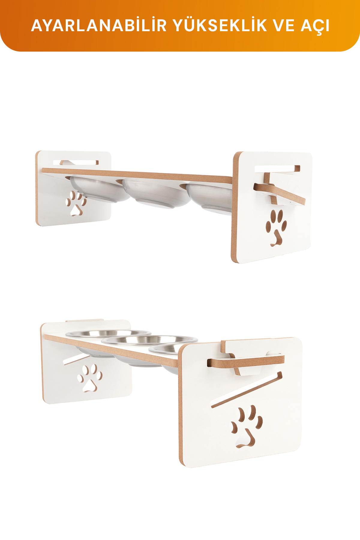 GOBYPET Ahşap Üç Gözlü Ayarlanabilir Kedi-Köpek Mama Ve Su Kabı - Görsel 3