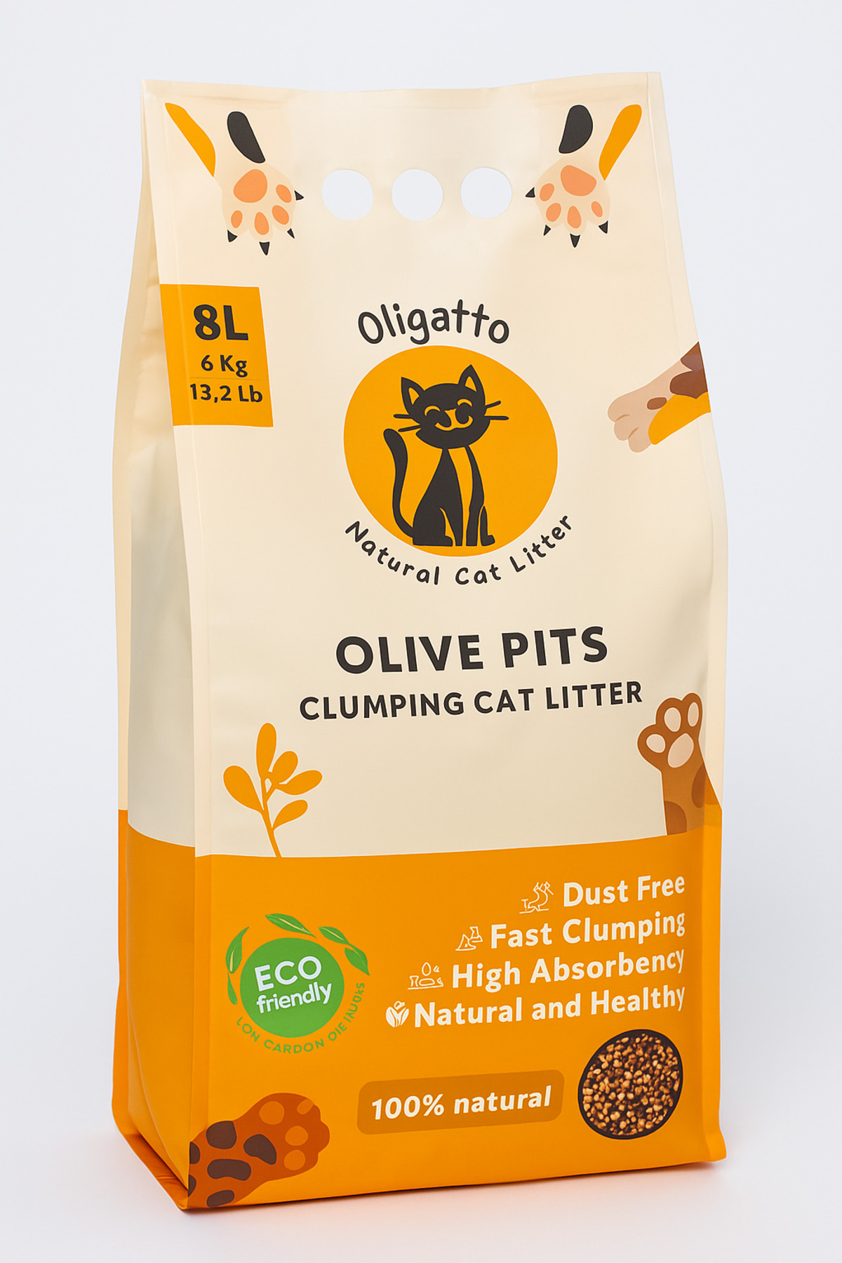 Orfion Oligatto Zeytin Çekirdeğinden Aktif Karbonlu Kedi Kumu 8 Lt