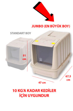 Kurtbay Şekil Jumbo Dev Büyük Boy Kapalı Kedi Tuvaleti, Filtreli ve Kürek Hediyeli, 67,5x47x51 cm - VN11095