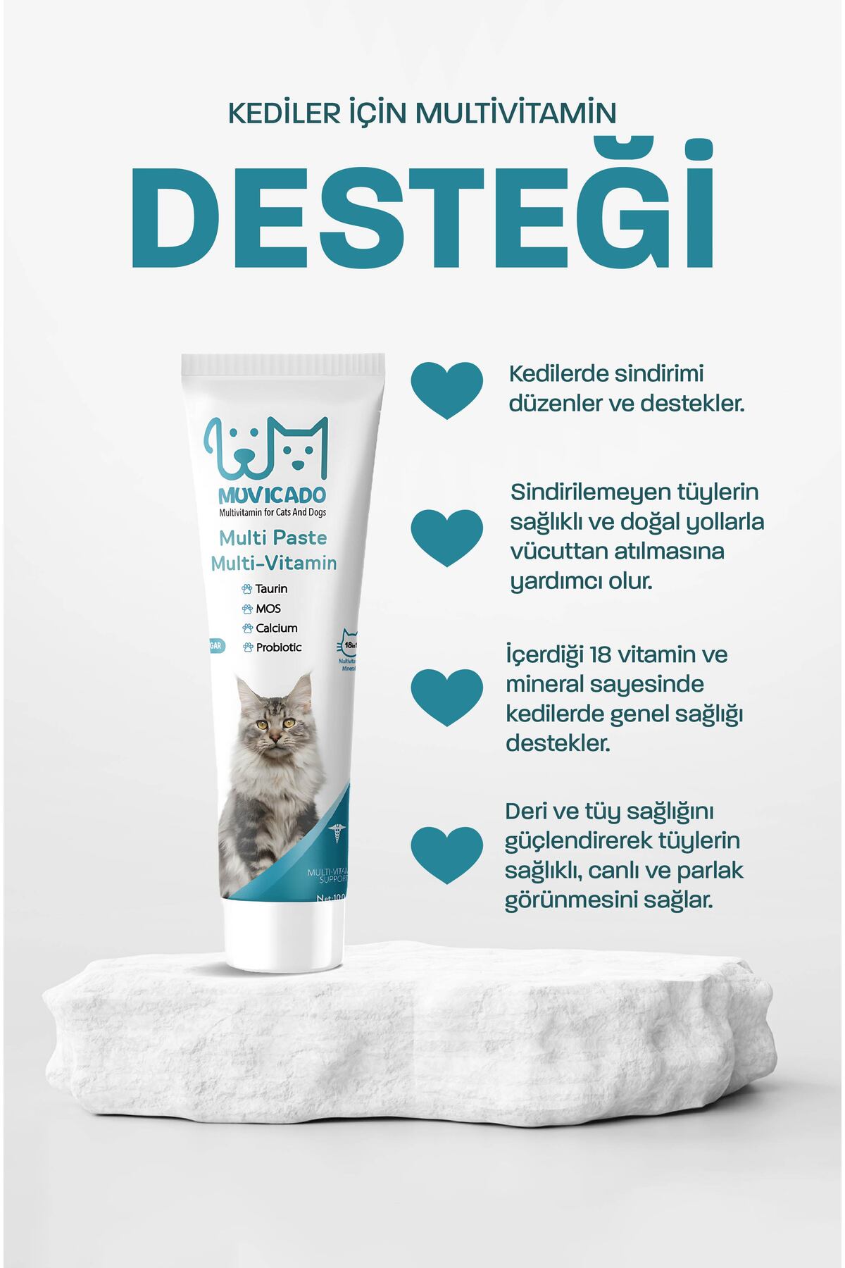 muvicado Kedi Multivitamin Malt Macunu - Taurinli Biyotin Kedi Maltı Tüy Yumak Önleyici Anti-hairball - Görsel 2