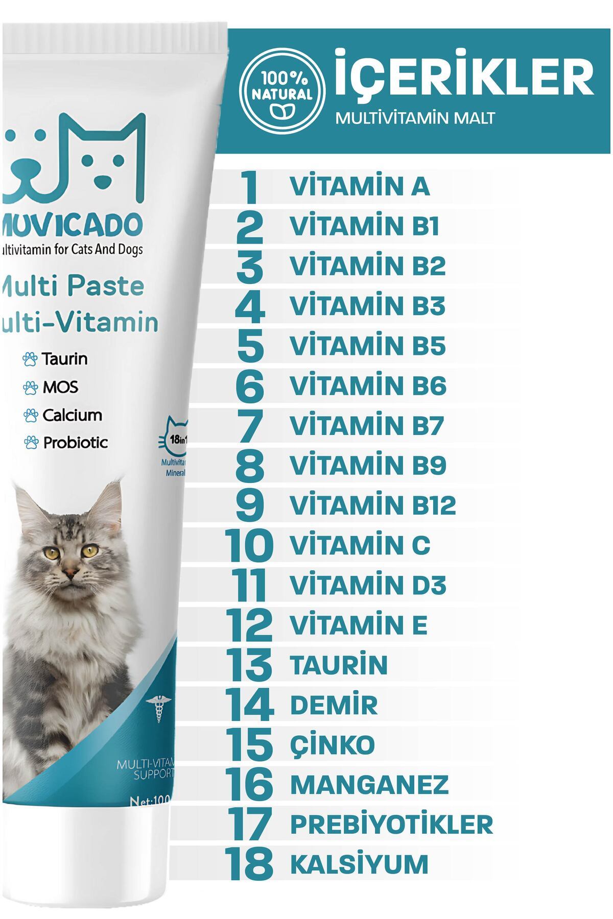 muvicado Kedi Multivitamin Malt Macunu - Taurinli Biyotin Kedi Maltı Tüy Yumak Önleyici Anti-hairball - Görsel 3