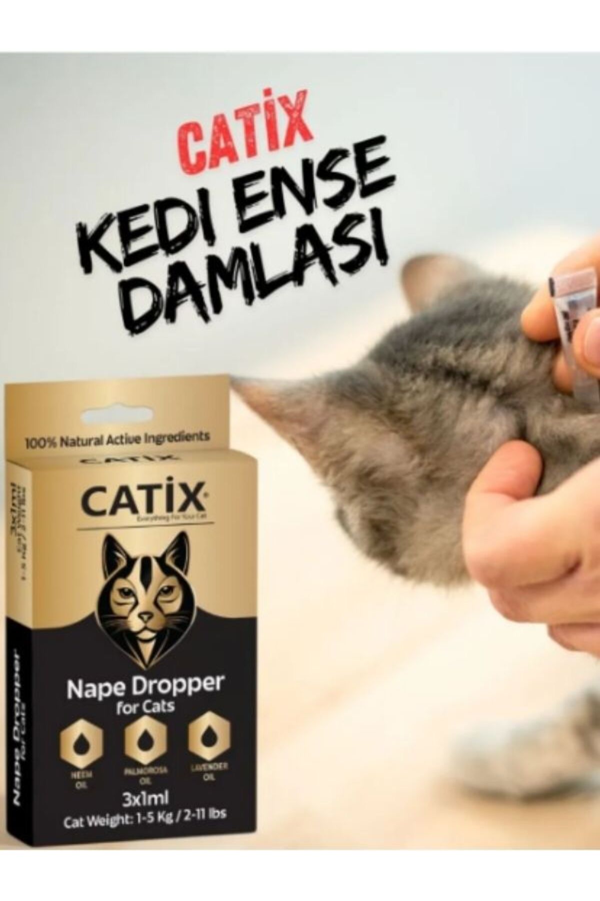 CATİX Kedi Ense Bit Pire Kene Deri Bakımı Bitkisel 3x1 ml 1-5 Kg