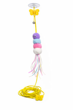 Papağanhane Pastel Renkli Yapışkanlı Kedi Oltası | Tavana Asılan Zilli Tırtıl Oyuncak Uzun İp