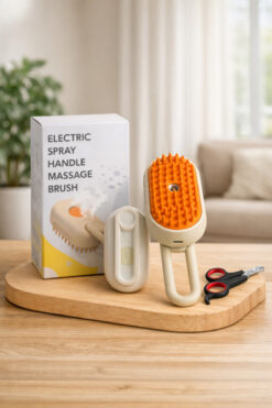 PawX Saplı Buharlı Kedi & Köpek Tüy Toplama Fırçası Tarağı Yumuşak Silikonlu | Tırnak Makası Hediyeli