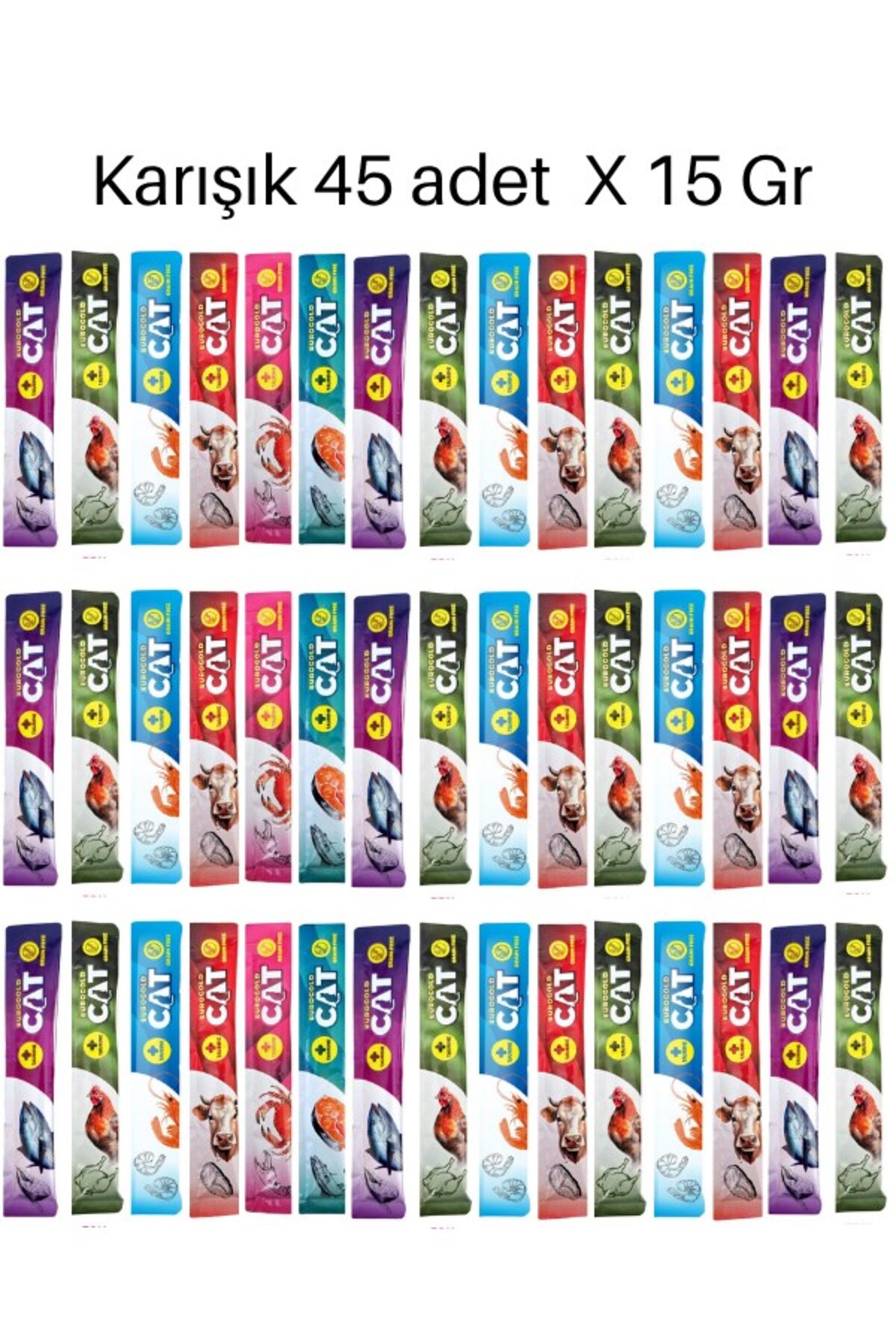 EuroGold Creamy Cat Mix Karışık Krema Sıvı Kedi Ödül Maması 45 Adet X 15 GR