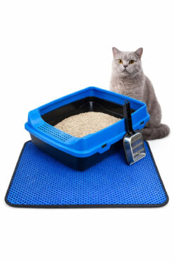 chittoshop Elekli Açık Kedi Tuvaleti + Kedi Kum Paspası + Hediye Kürek - Mavi