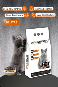 wondersand 20 Litre Aktif Karbon Kokusuz Ince Taneli Topaklanan Premium Kedi Kumu