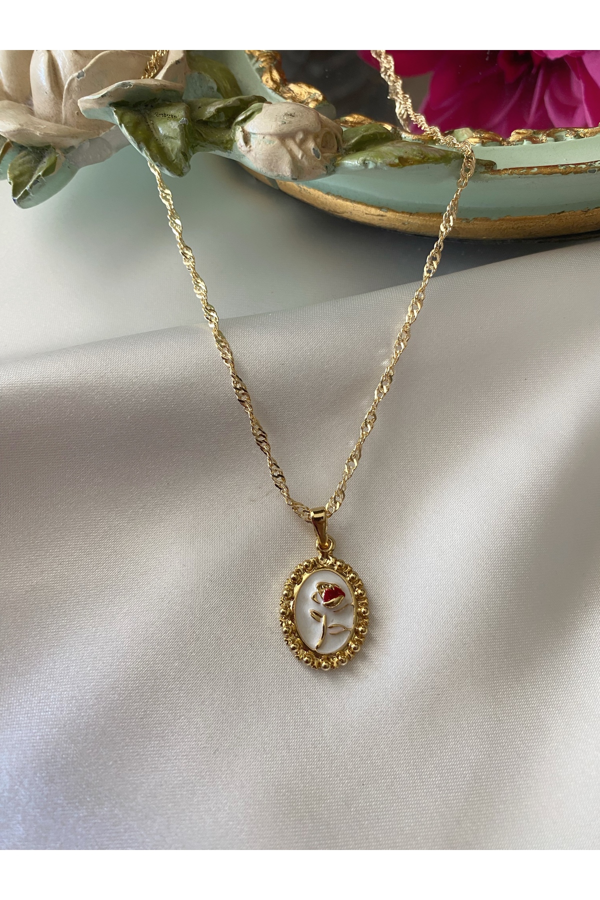 Asia by Leuvoié Asia By Leuvoie Altın Kaplama Vintage Gül Kolye - Görsel 2