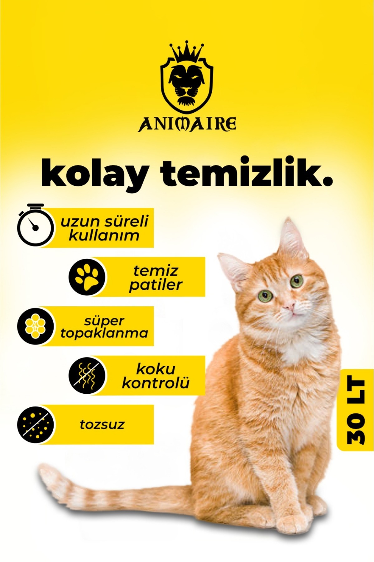 Animaire Aktif Karbonlu Topaklanan Kokusuz %100 Doğal Killi Yeni Nesil Kedi Kumu 30 Lt - Görsel 2