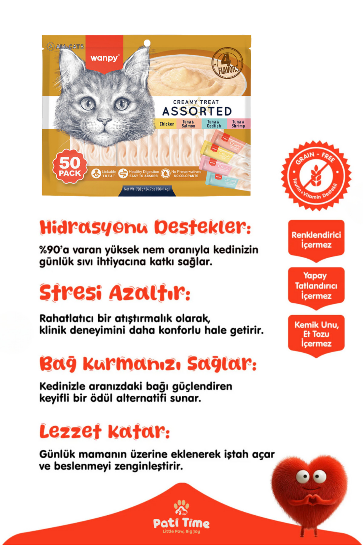 Wanpy 2li Ödül Seti: 50 Adet 4 Lezzet Krema Kedi Ödülü + 15li Ranova Maltlı Kedi Lolipopu Ezme Hediyeli - Görsel 3